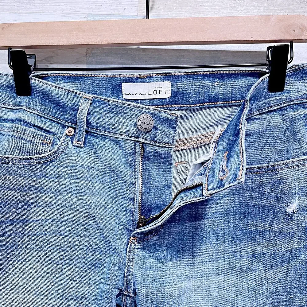 LOFT Cuffed Denim Midi Shorts Light Wash Distressed Stretch Denim Womens 26 2